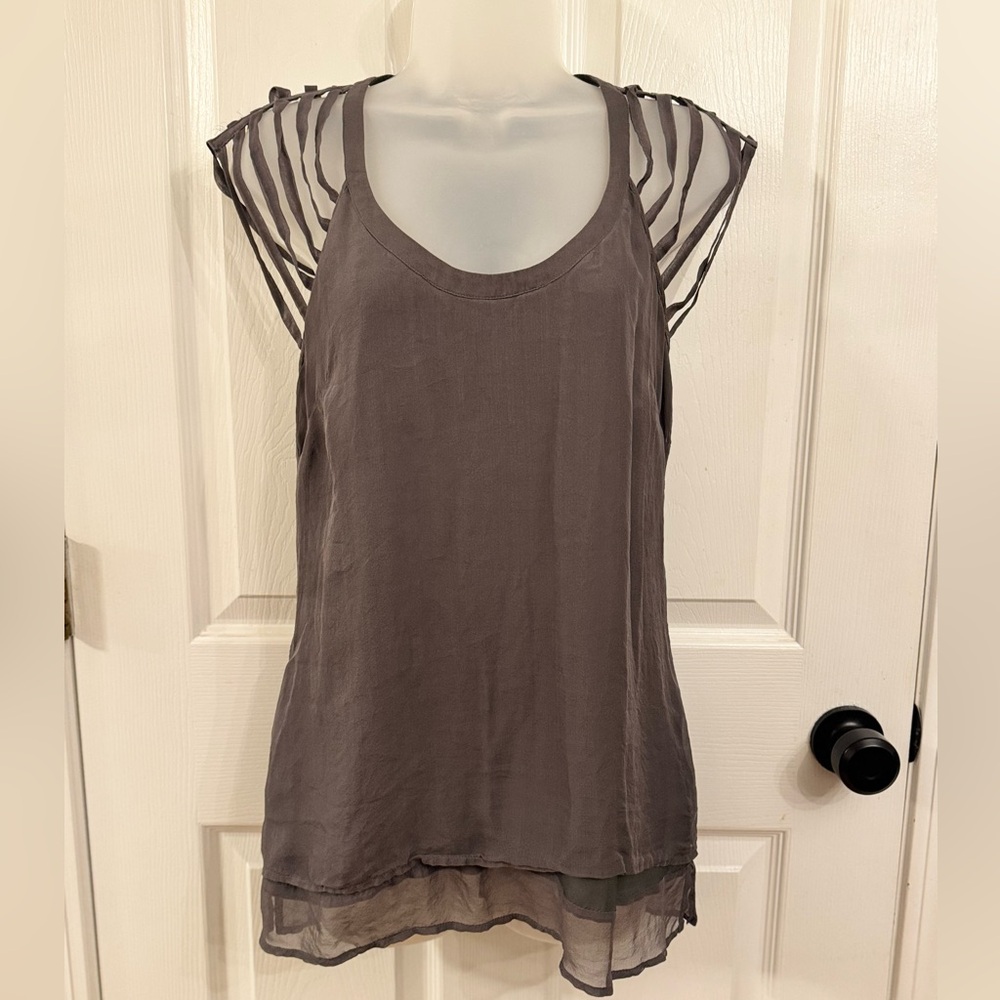 SOLD Walter Baker Charcoal Tank Top with Sheer Straps